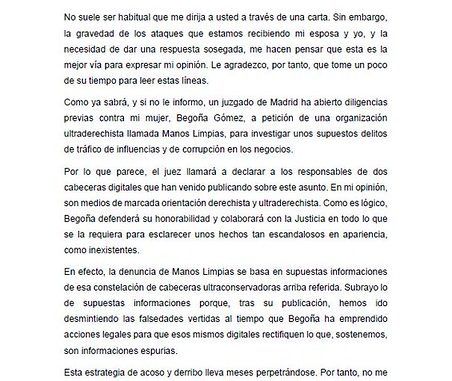 Carta íntegra del Presidente Pedro Sánchez a los españoles